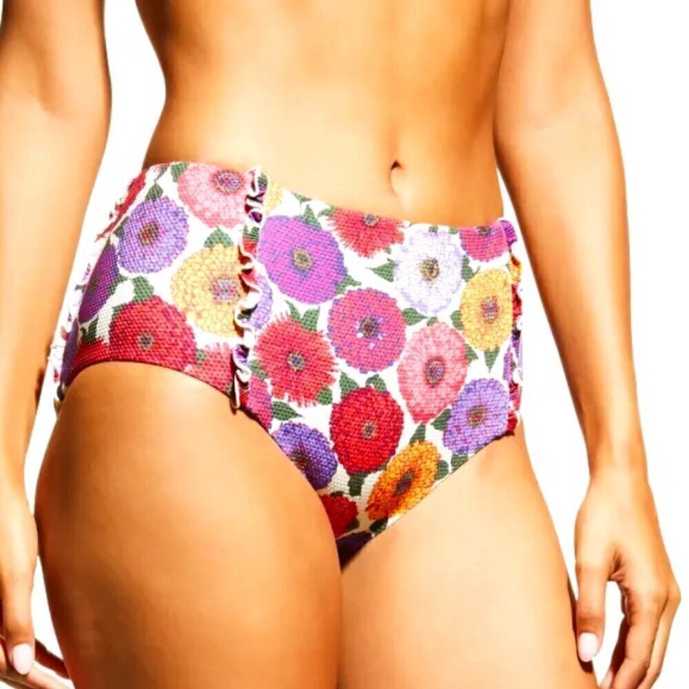 LA DOUBLEJ Frilly Floral Bikini Bottoms, Zinnie Print, Piquet, Multicolor